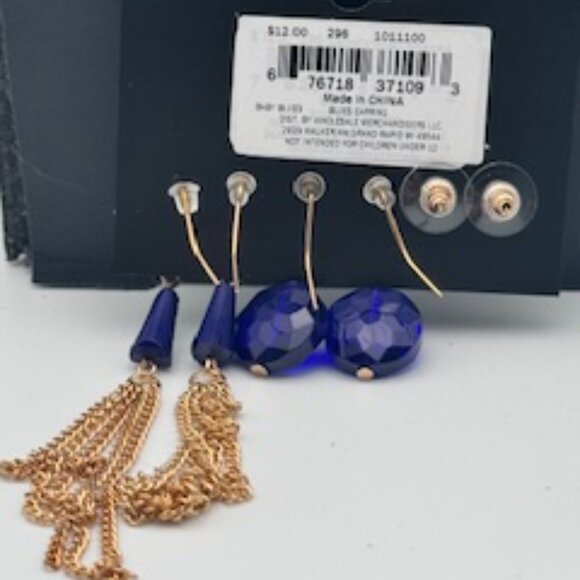 Massini Bold Blue Elegance – Trio of Gold & Gemstone Earrings - Picture 7 of 7